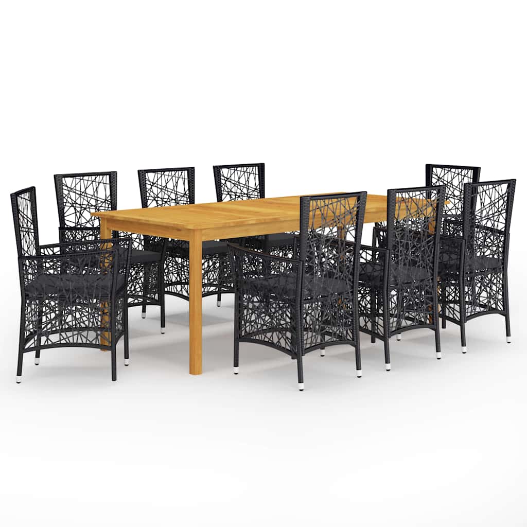 9 Piece Garden Dining Set Black