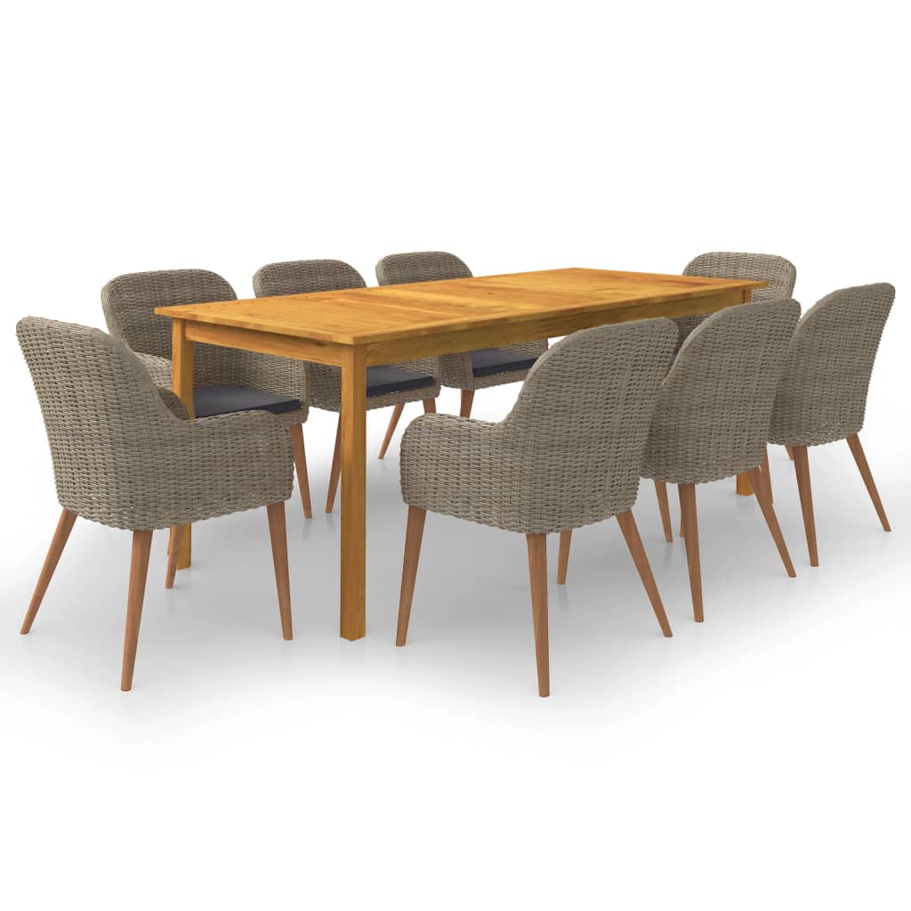 9 Piece Garden Dining Set Brown