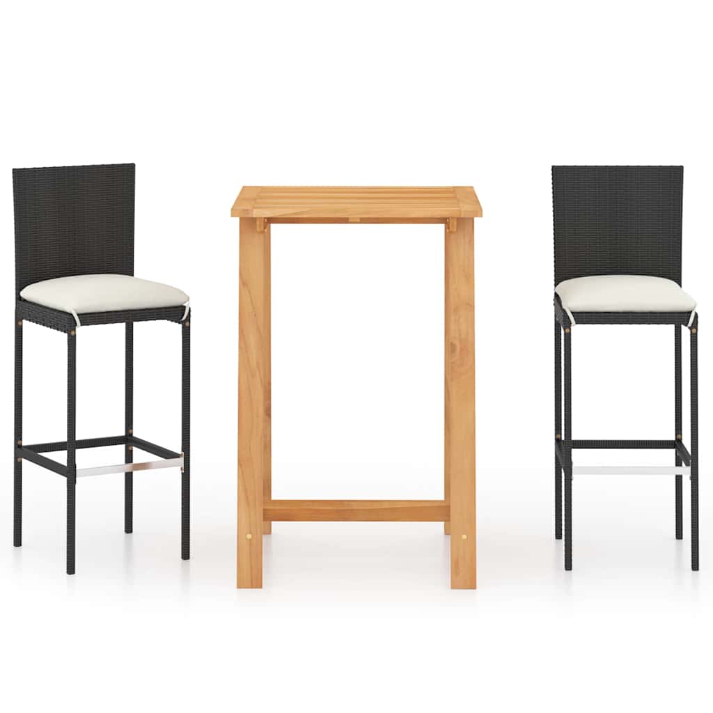 3 Piece Garden Bar Set with Cushions Black