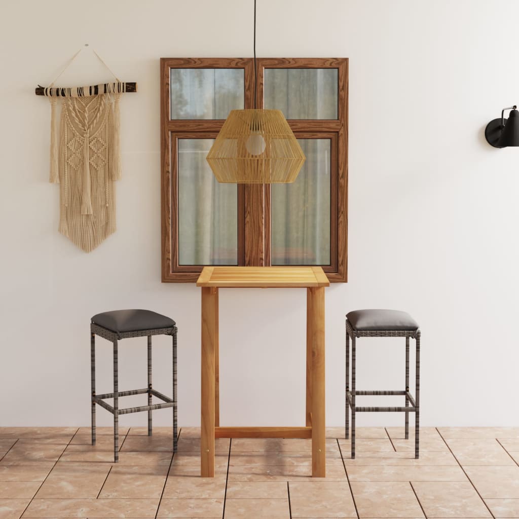 3 Piece Garden Bar Set with Cushions Grey