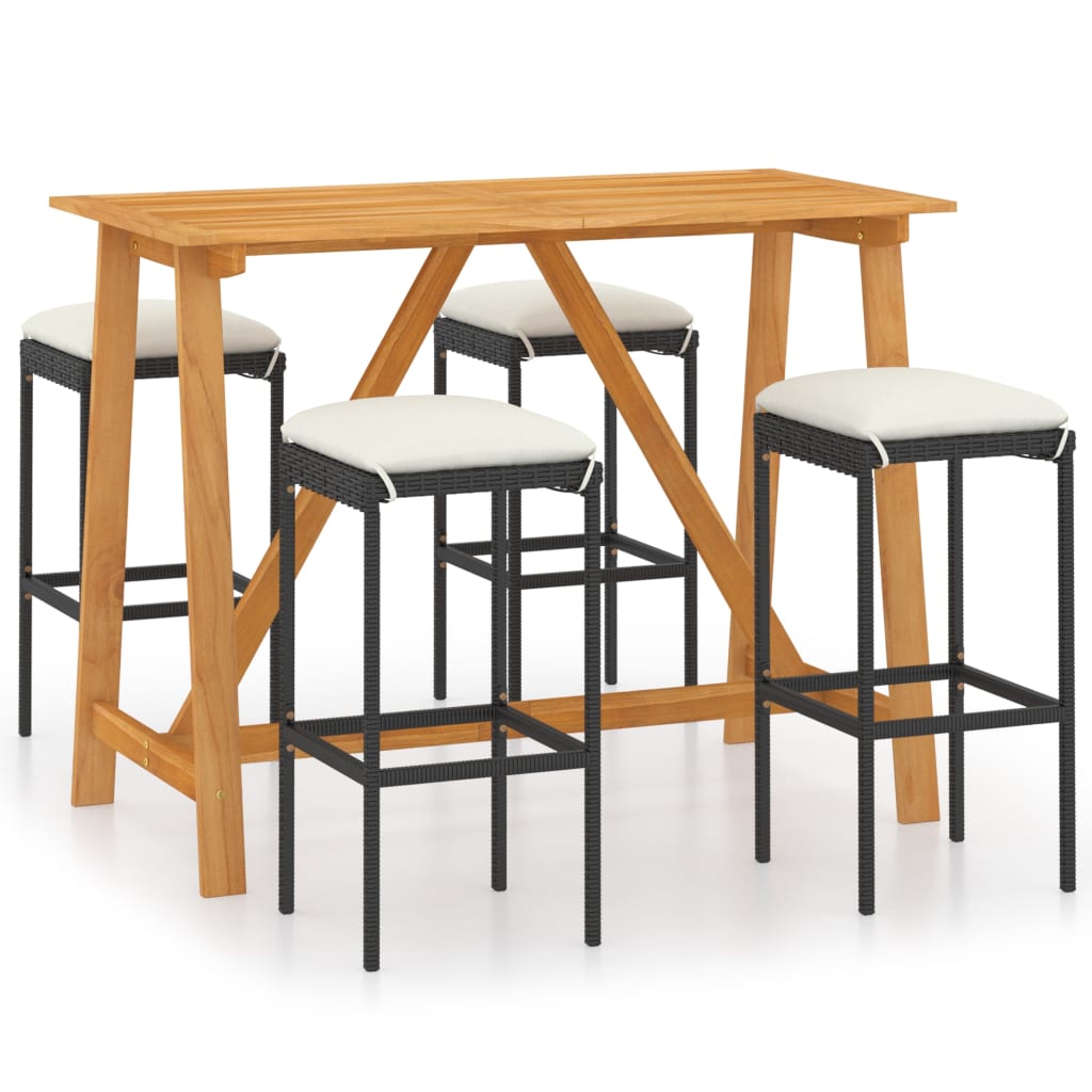 5 Piece Garden Bar Set with Cushions Black