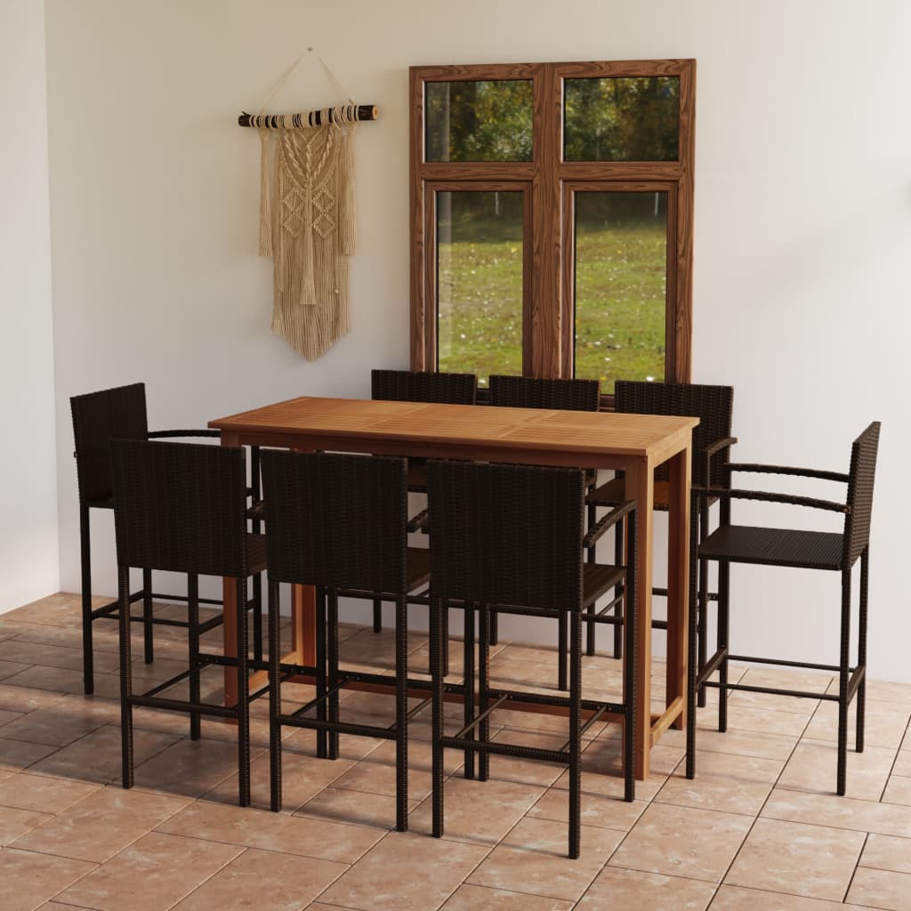 9 Piece Garden Bar Set Brown