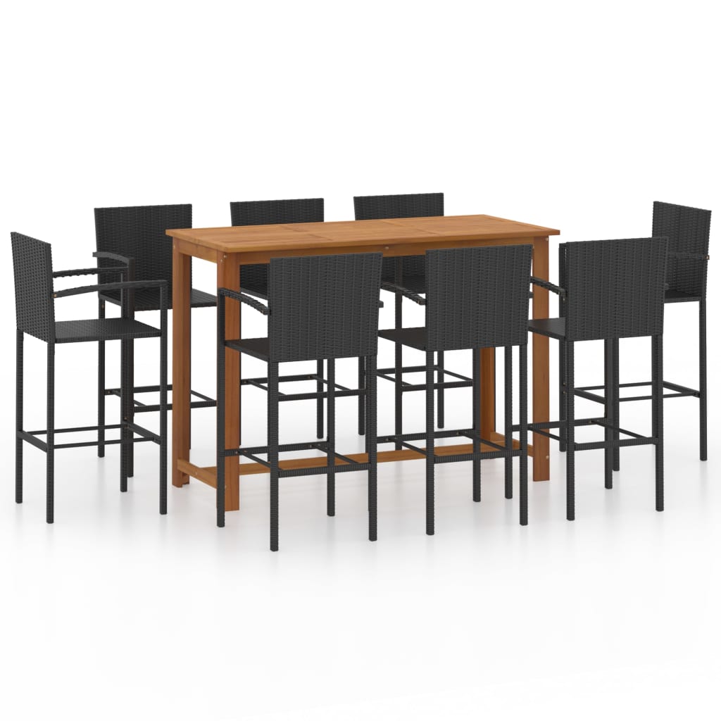 9 Piece Garden Bar Set Black