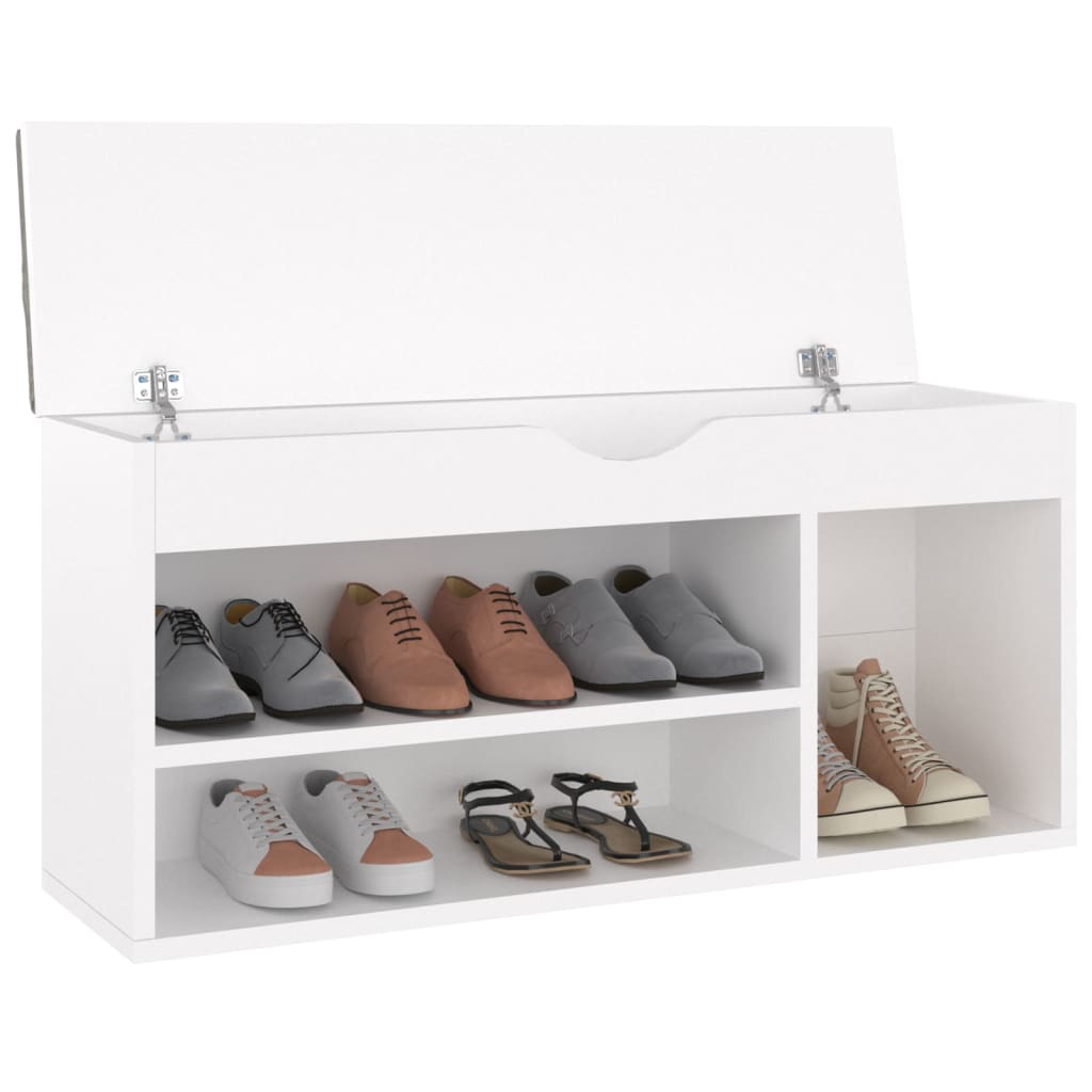Shoe Bench with Cushion White 104x30x49 cm Engineered Wood