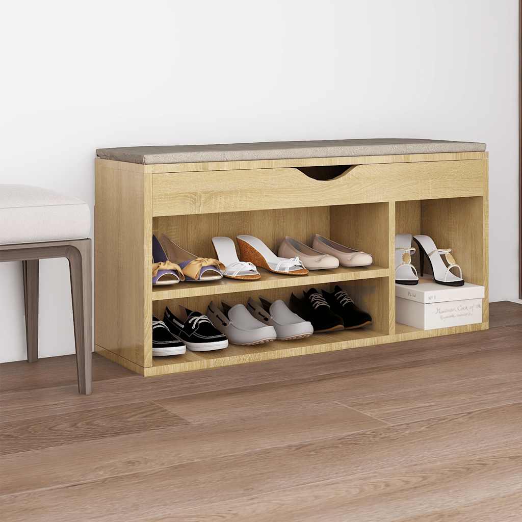 Shoe Bench with Cushion Sonoma Oak 104x30x49 cm Engineered Wood