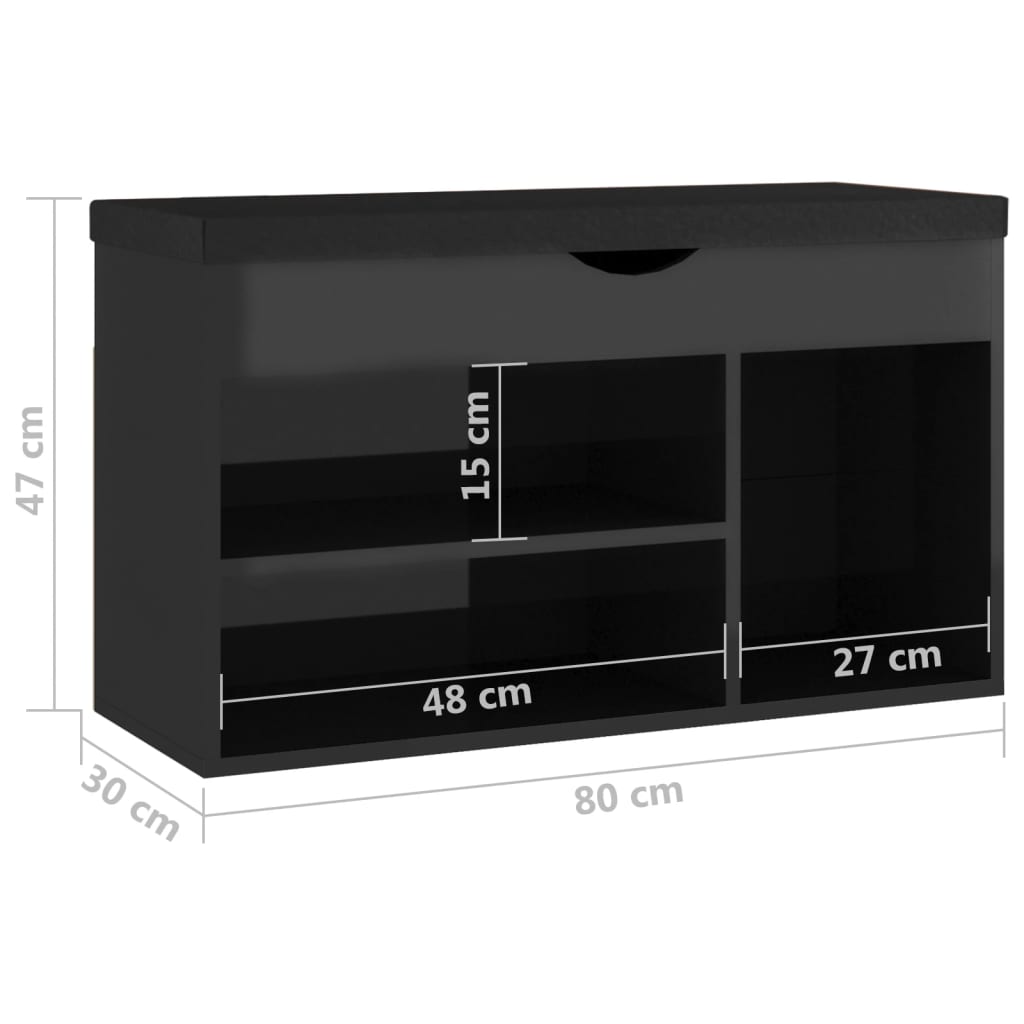 Shoe Bench with Cushion High Gloss Black 80x30x47 cm Engineered Wood