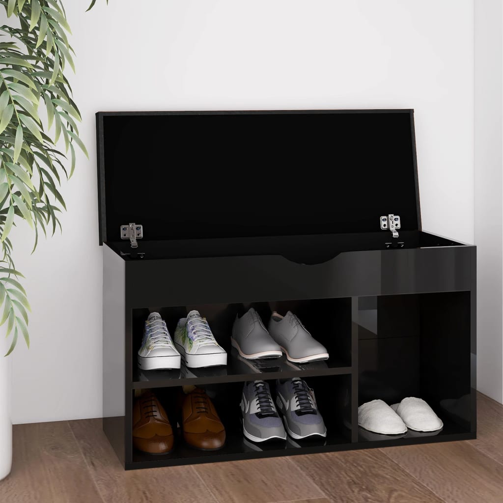 Shoe Bench with Cushion High Gloss Black 80x30x47 cm Engineered Wood