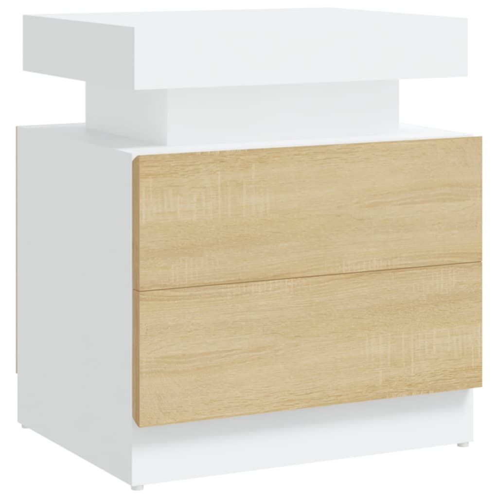 Bedside Cabinet White and Sonoma Oak 45x35x52 cm Engineered Wood