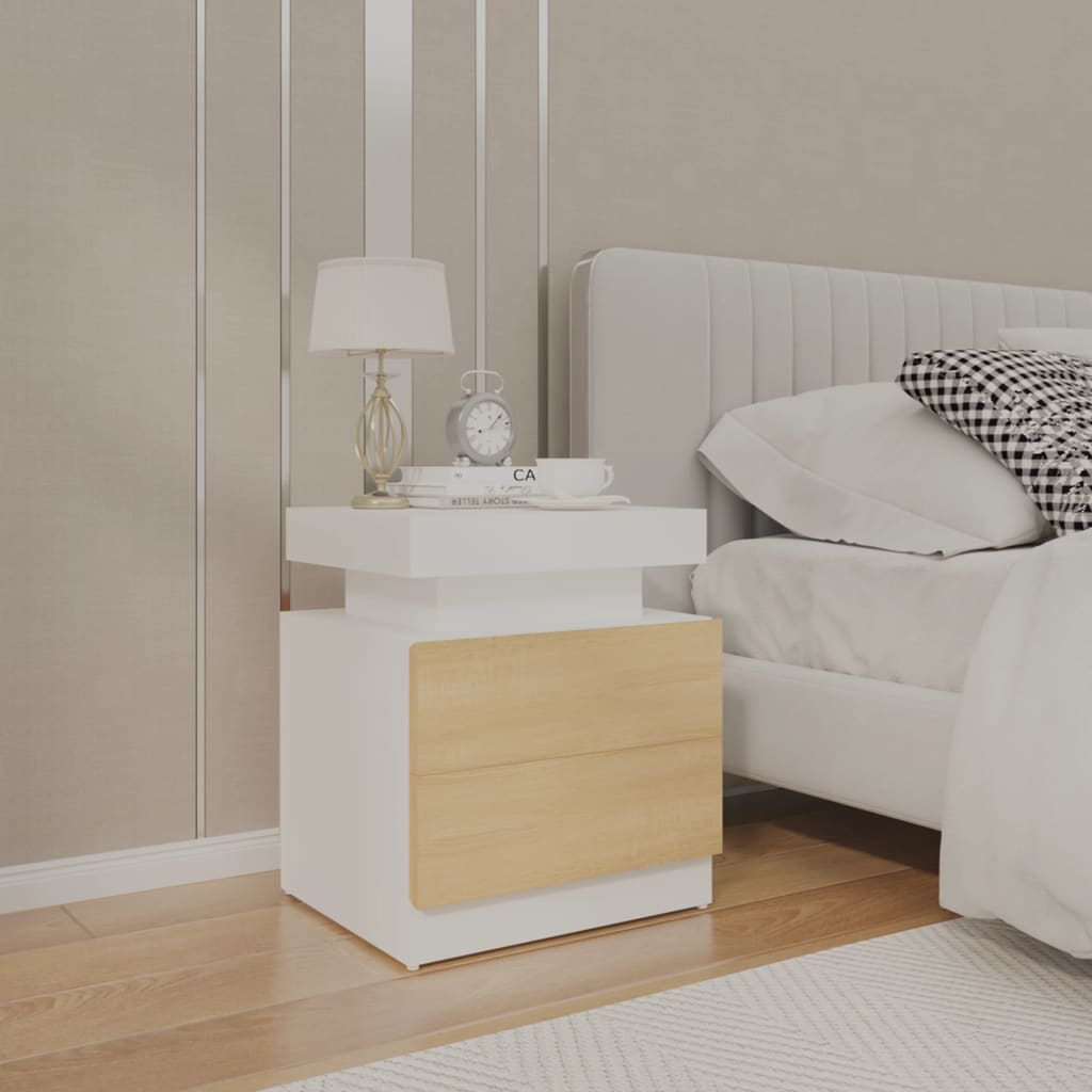 Bedside Cabinet White and Sonoma Oak 45x35x52 cm Engineered Wood