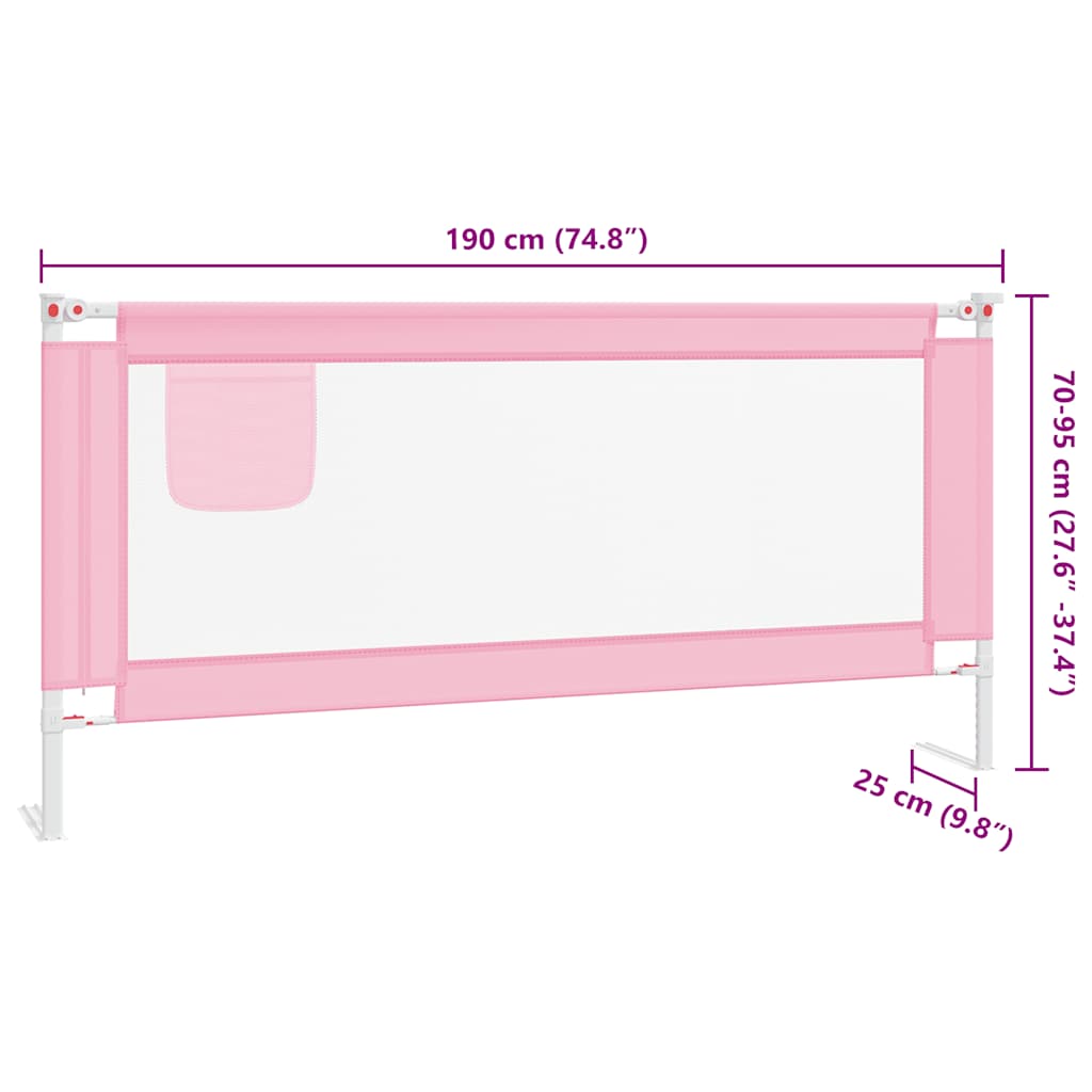 Toddler Safety Bed Rail Pink 190x25 cm Fabric