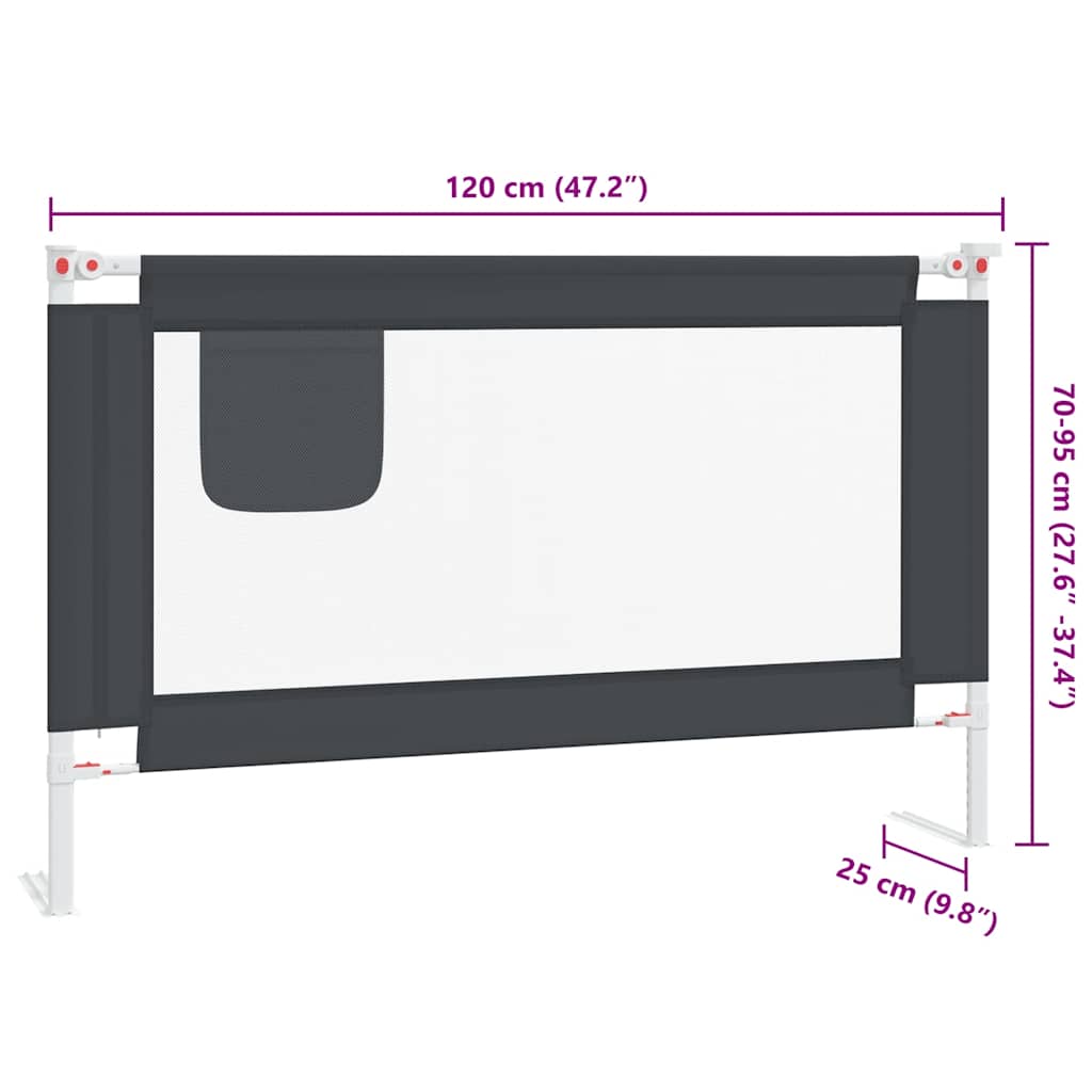 Toddler Safety Bed Rail Dark Grey 120x25 cm Fabric