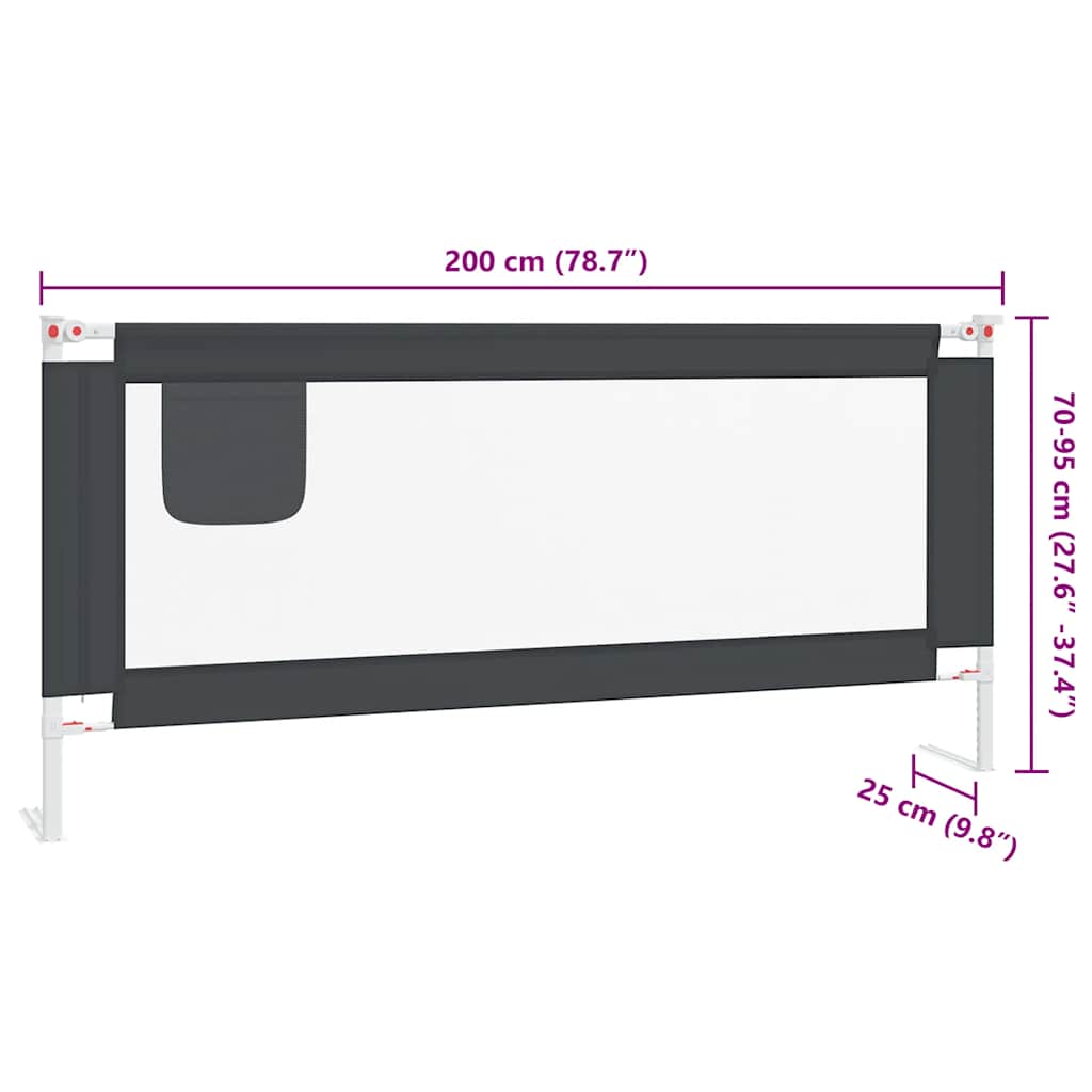 Toddler Safety Bed Rail Dark Grey 200x25 cm Fabric