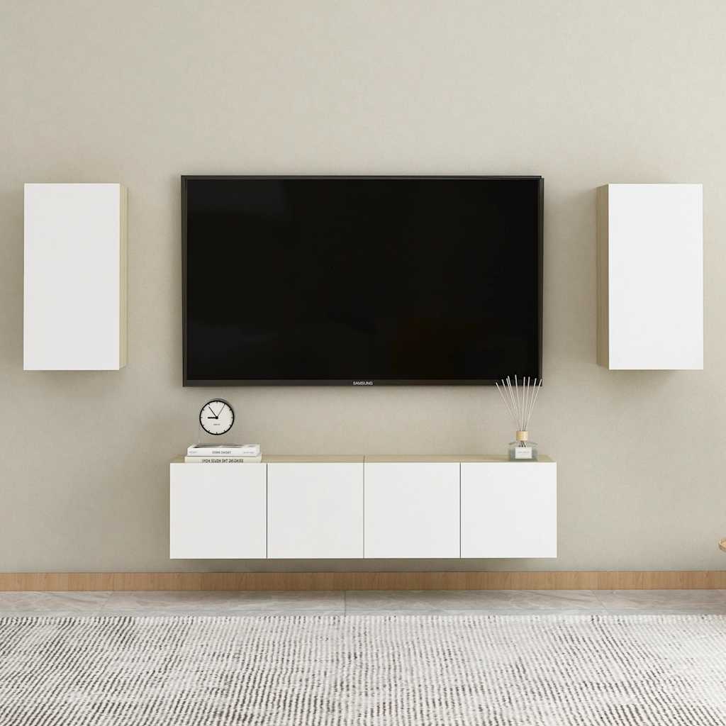 TV Cabinet White and Sonoma Oak 30.5x30x60 cm Engineered Wood