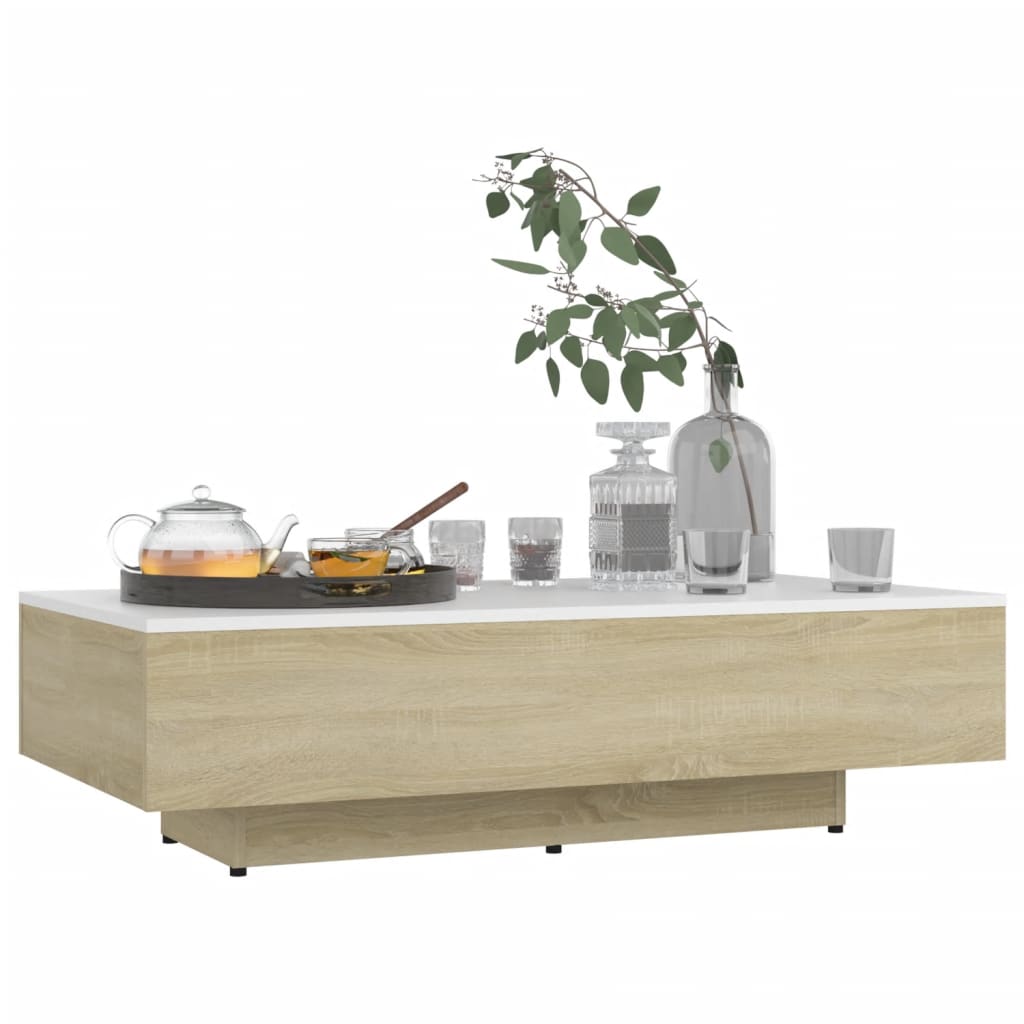 Coffee Table White and Sonoma Oak 100x49.5x31 cm Engineered Wood