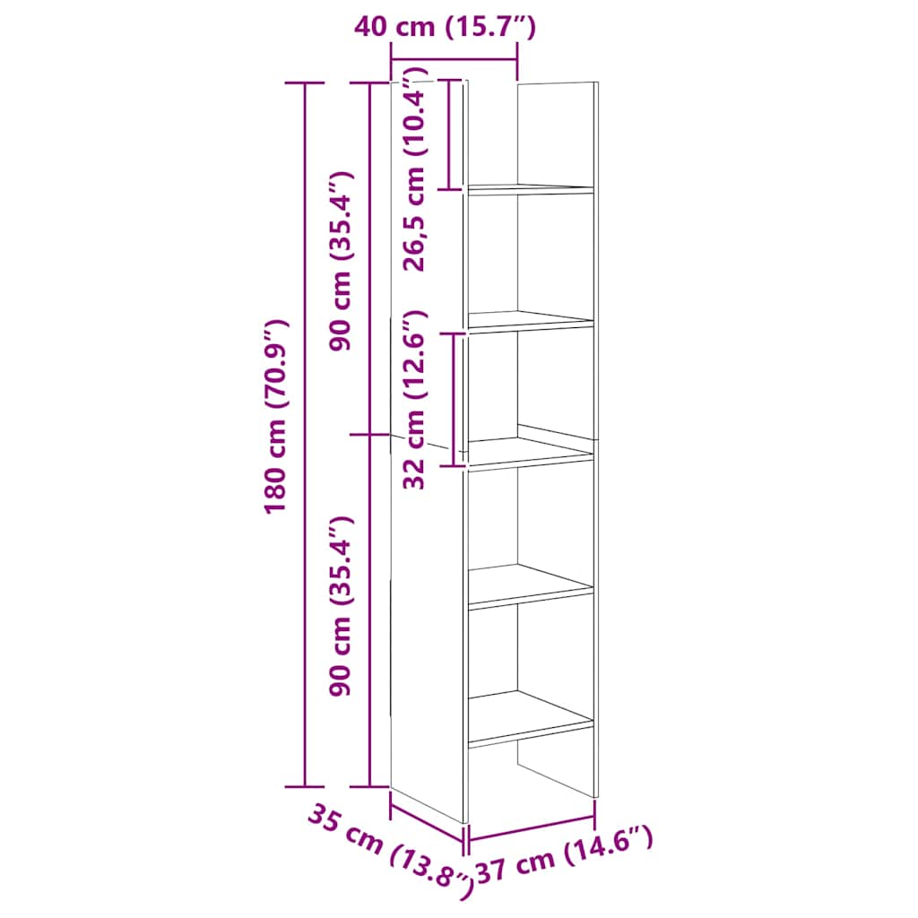 Book Cabinet High Gloss Grey 40x35x180 cm Engineered Wood