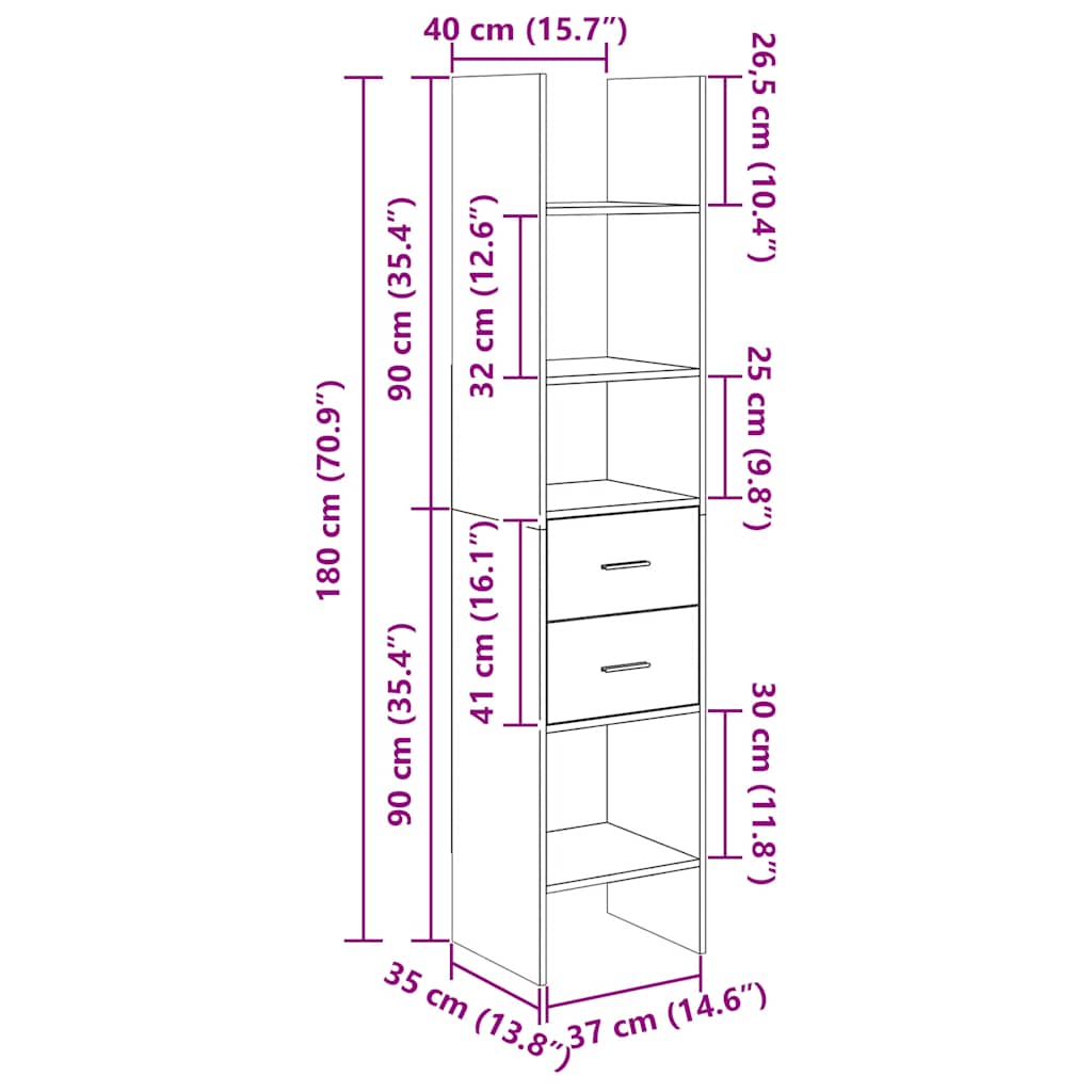 Book Cabinet White 40x35x180 cm Engineered Wood