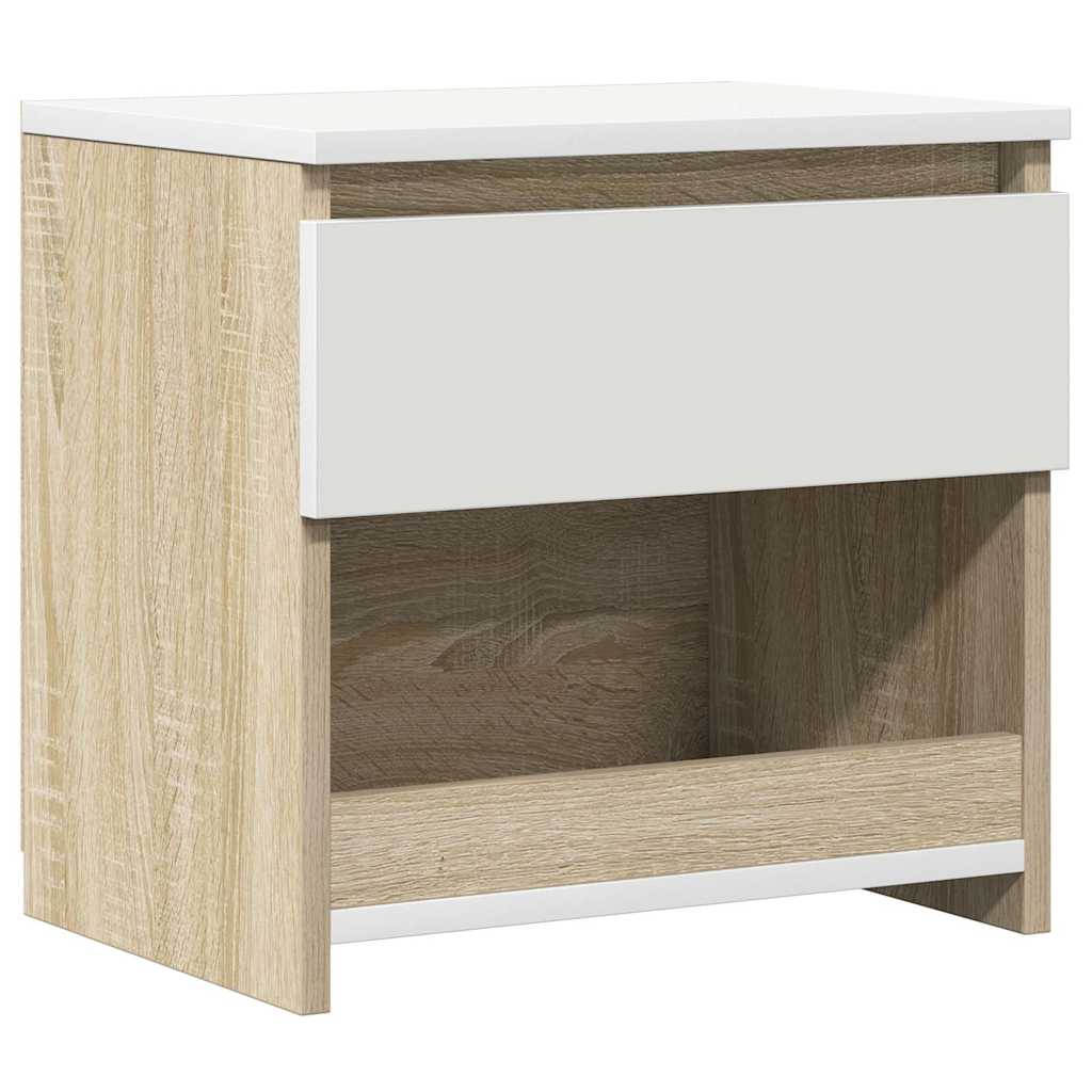 Bedside Cabinet White and Sonoma Oak 40x30x39 cm Engineered Wood