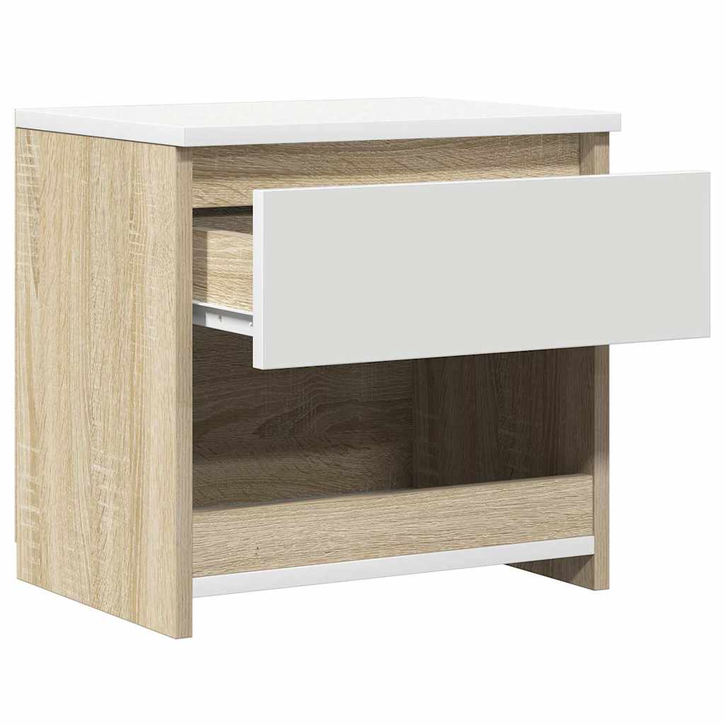 Bedside Cabinet White and Sonoma Oak 40x30x39 cm Engineered Wood