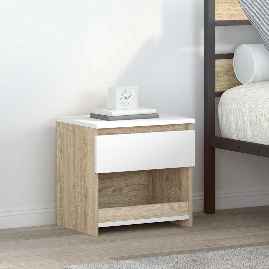 Bedside Cabinet White and Sonoma Oak 40x30x39 cm Engineered Wood