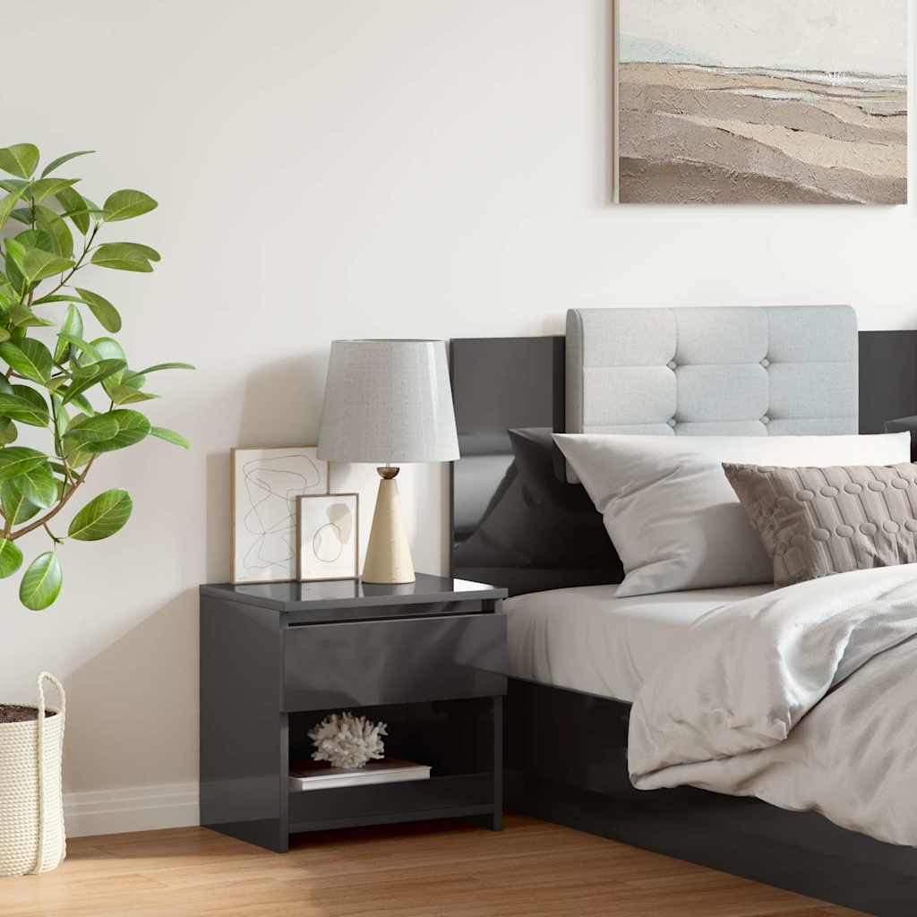 Bedside Cabinet High Gloss Grey 40x30x39 cm Engineered Wood