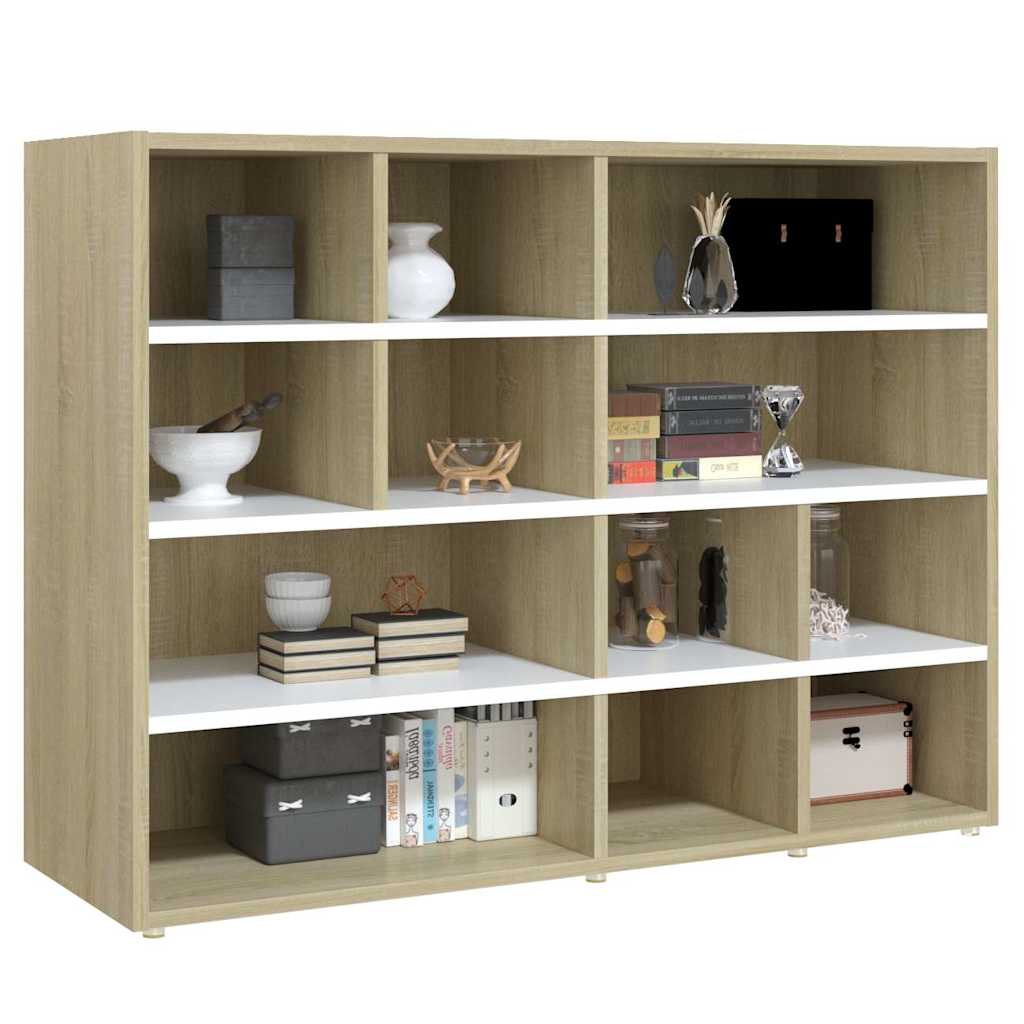 Side Cabinet White and Sonoma Oak 97x32x72 cm Engineered Wood