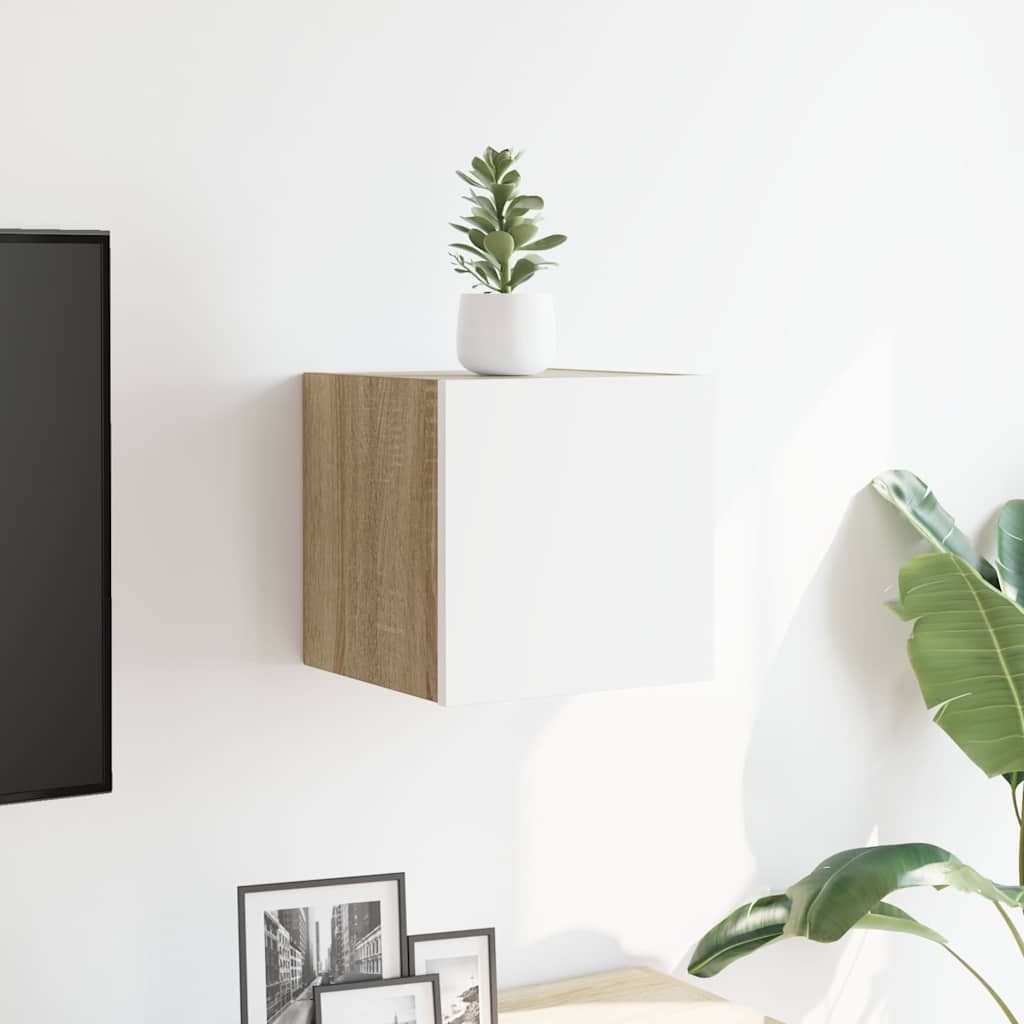 Wall Mounted TV Cabinet White and Sonoma Oak 30.5x30x30 cm