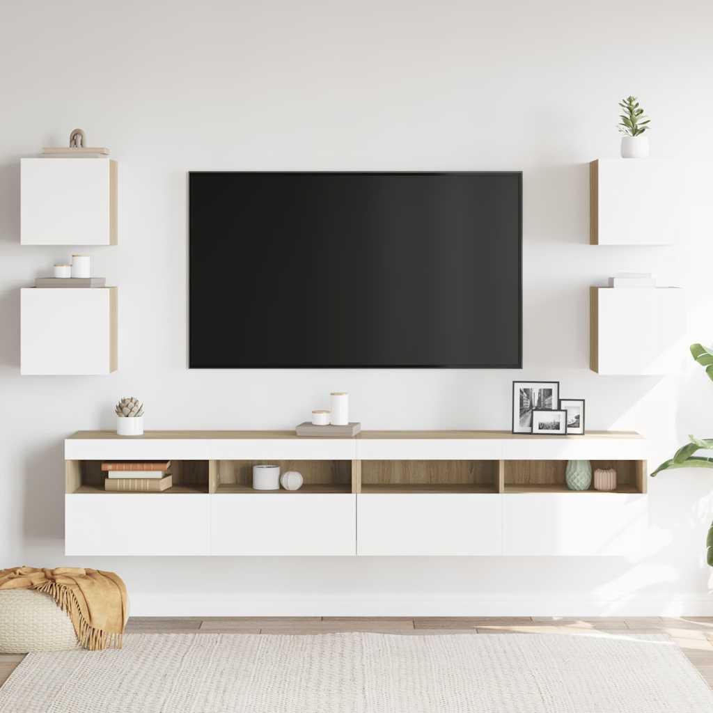 Wall Mounted TV Cabinets 4 pcs White and Sonoma Oak 30.5x30x30 cm