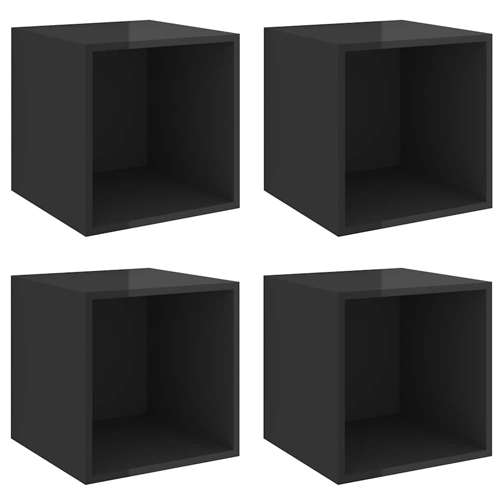 Wall Cabinets 4 pcs High Gloss Black 37x37x37 cm Engineered Wood