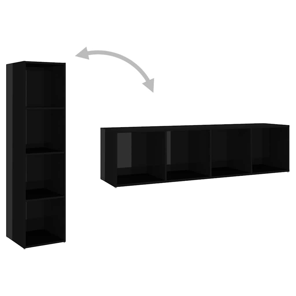 TV Cabinet High Gloss Black 142.5x35x36.5 cm Engineered Wood