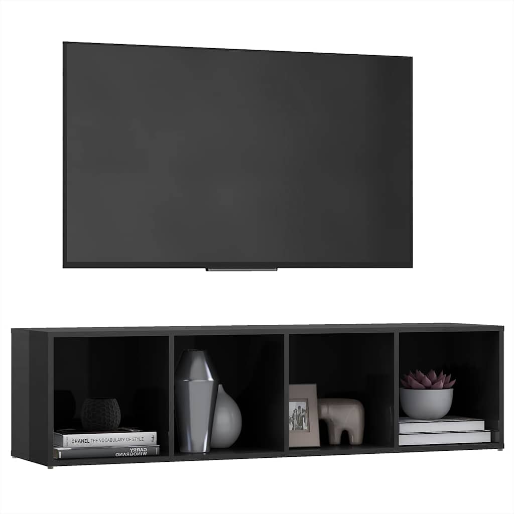 TV Cabinet High Gloss Grey 142.5x35x36.5 cm Engineered Wood