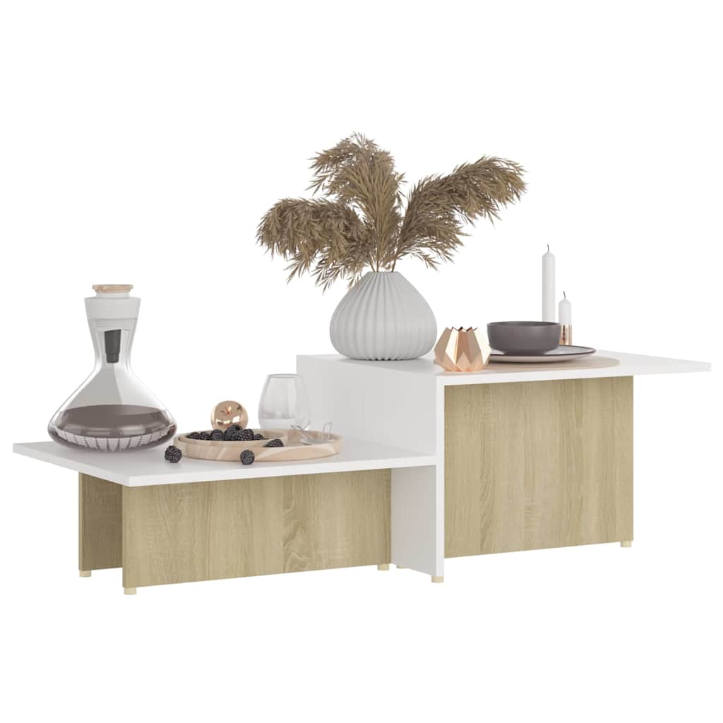 Coffee Table Sonoma Oak and White 111.5x50x33 cm Engineered Wood
