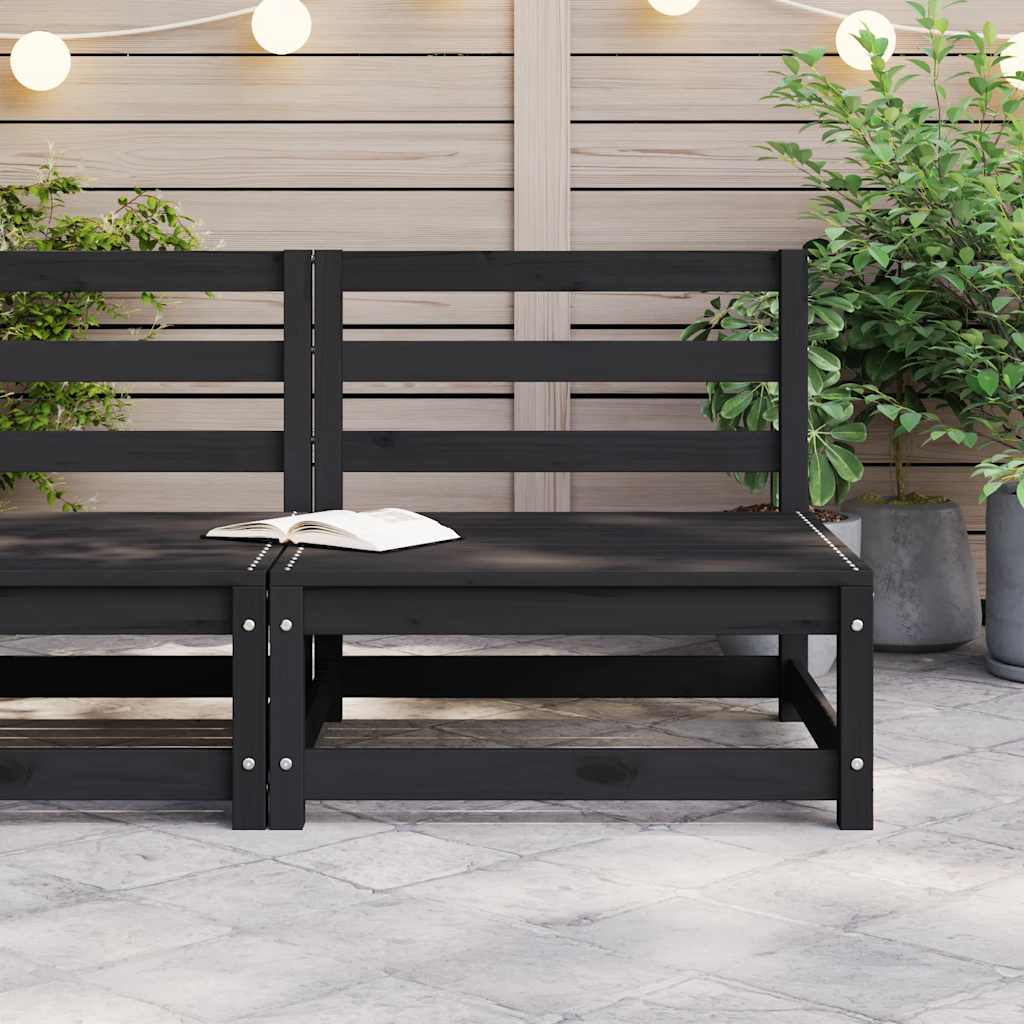 Garden Middle Sofa Black Solid Pinewood