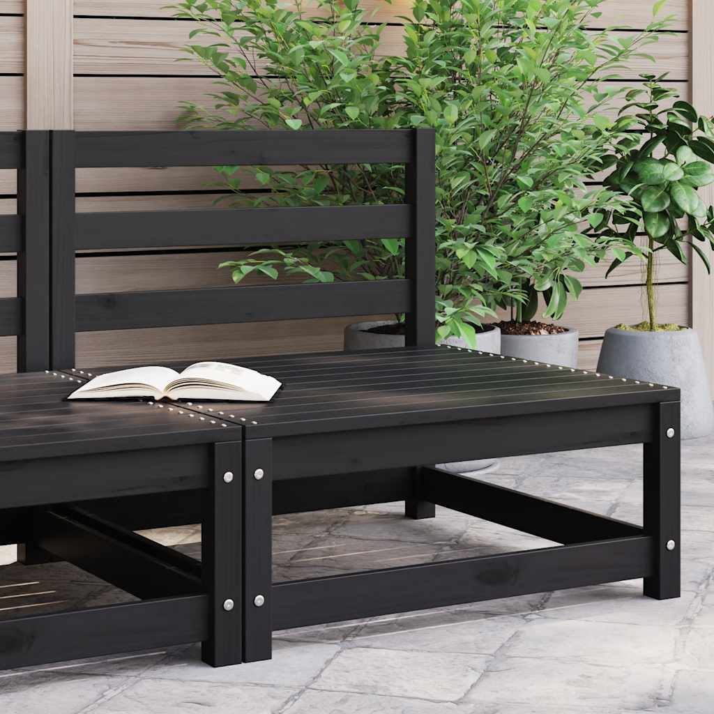 Garden Middle Sofa Black Solid Pinewood