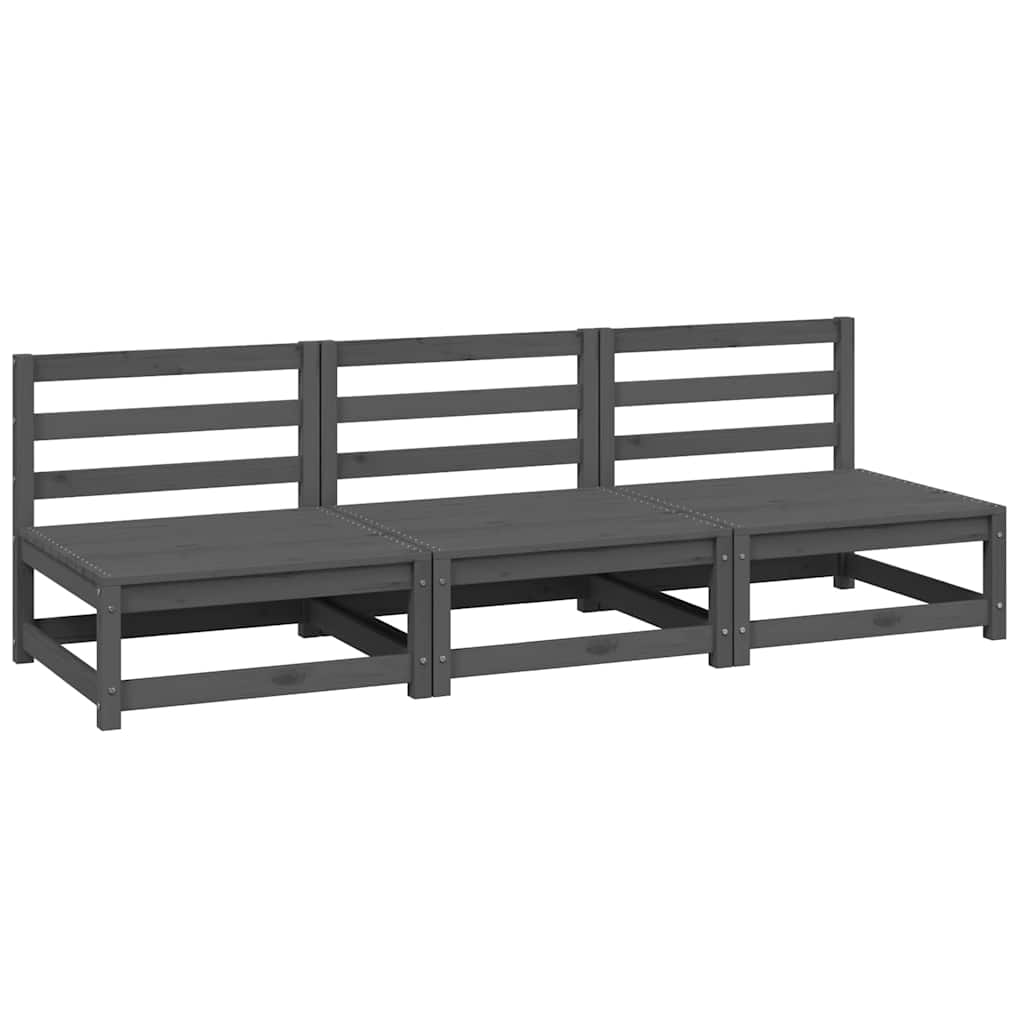 Garden Middle Sofas 3 pcs Grey Solid Pinewood