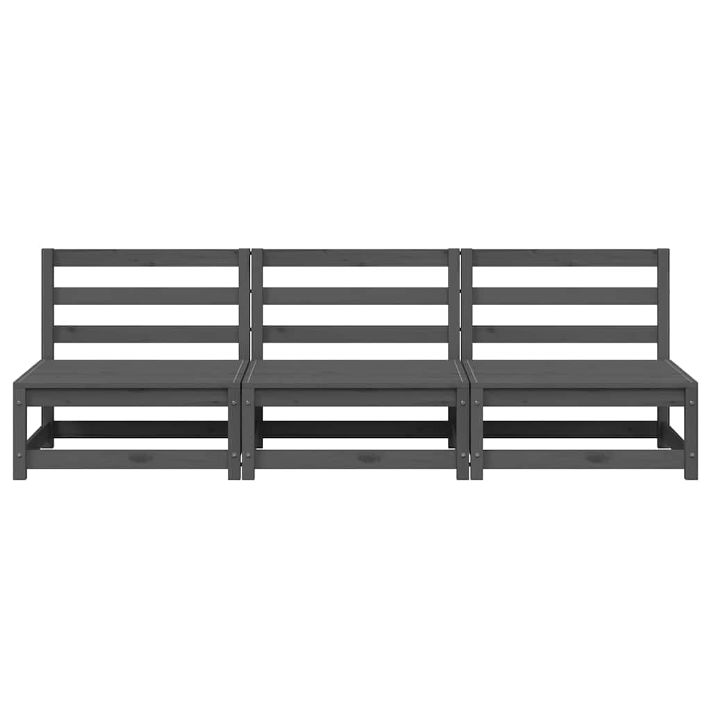 Garden Middle Sofas 3 pcs Grey Solid Pinewood