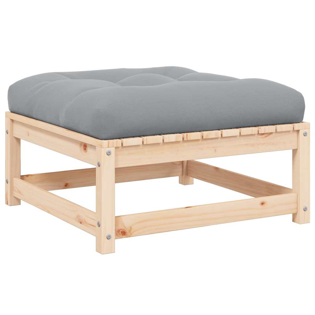 Garden Footstool with Cushion Solid Pinewood
