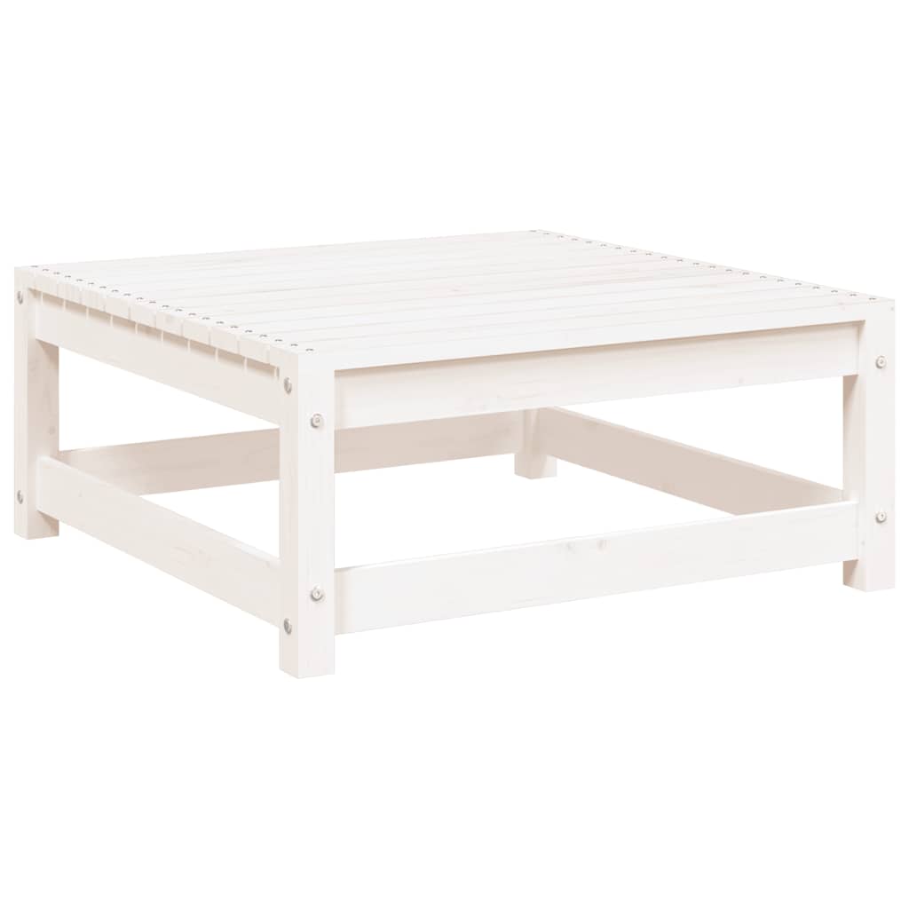Garden Footstool with Cushion White Solid Pinewood