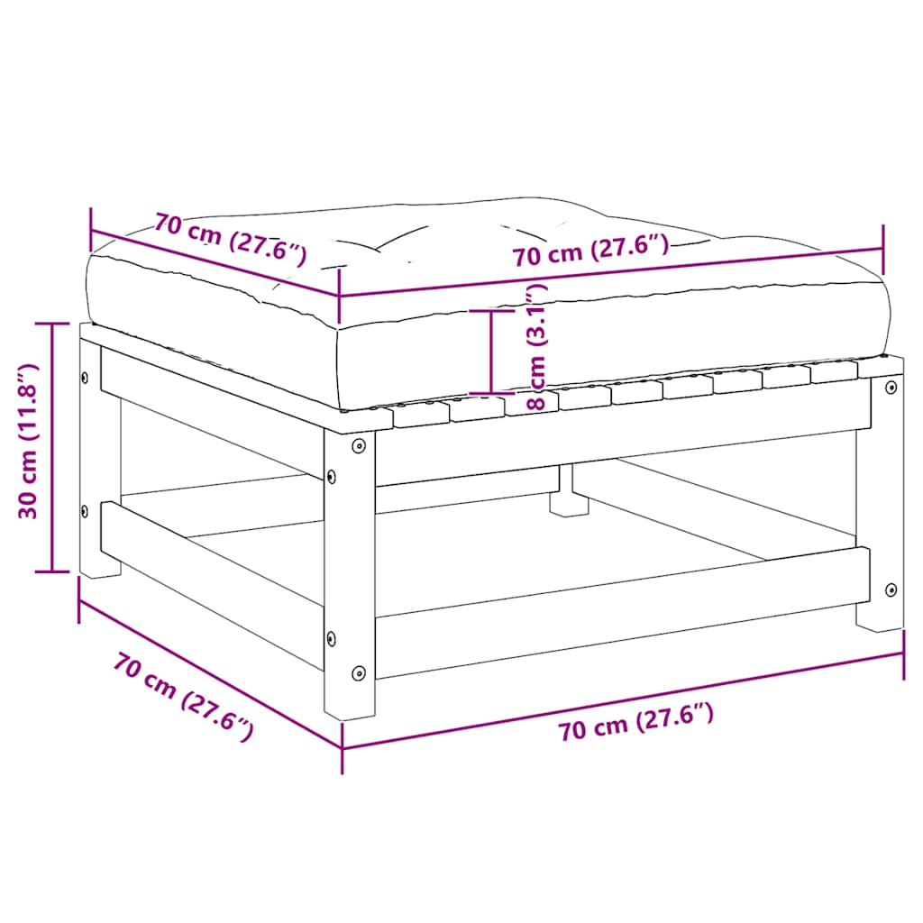 Garden Footstool with Cushion White Solid Pinewood
