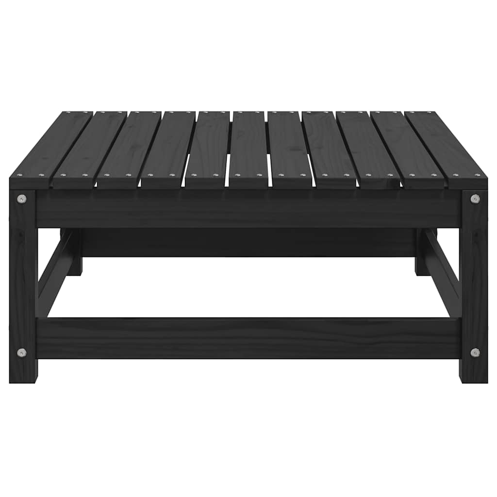 Garden Footstool with Cushion Black Solid Pinewood