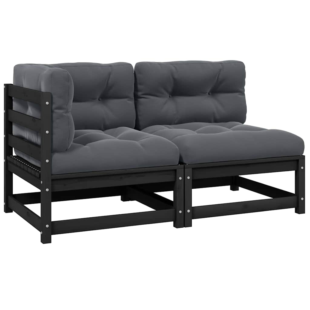 2 Piece Garden Lounge Set with Cushions Black Solid Pinewood