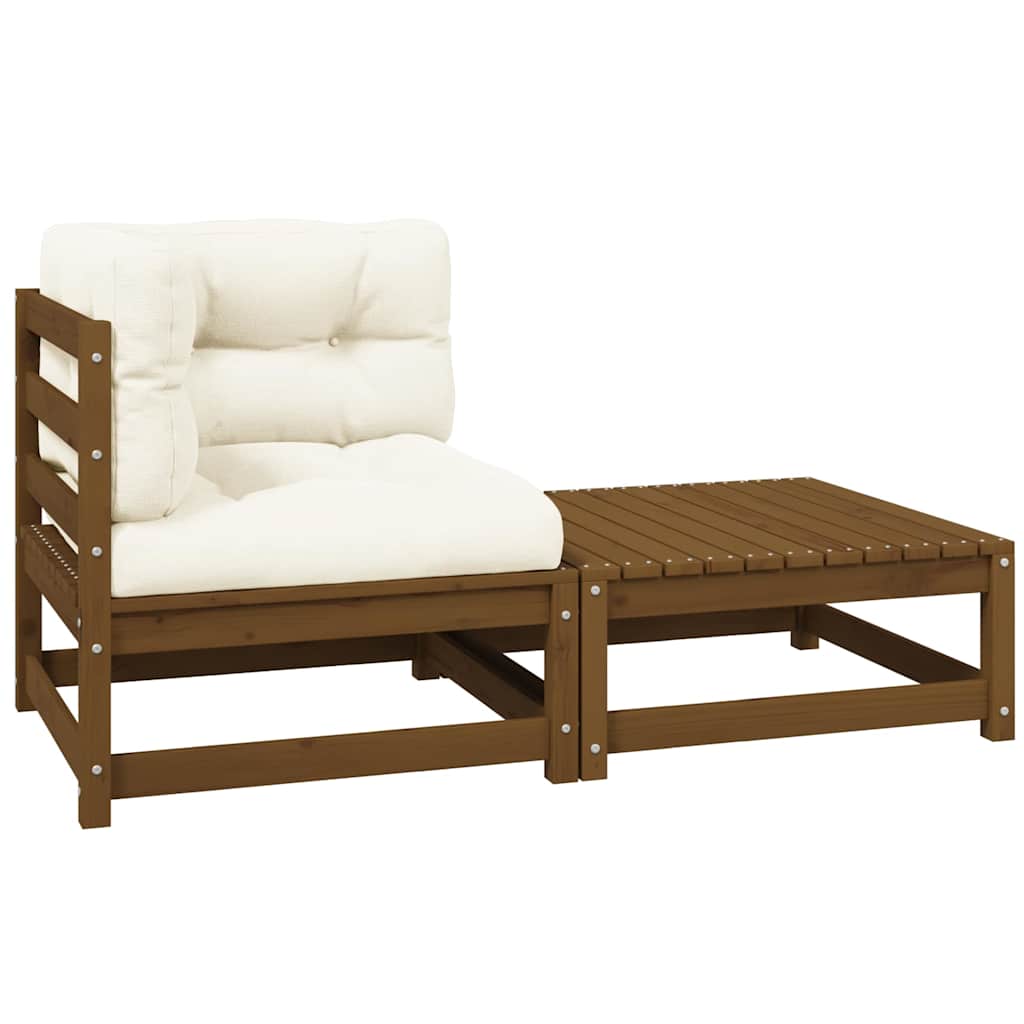 2 Piece Garden Lounge Set with Cushions Honey Brown Pinewood
