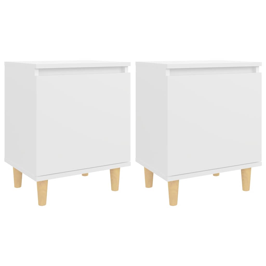 Bed Cabinets with Solid Wood Legs 2 pcs White 40x30x50 cm