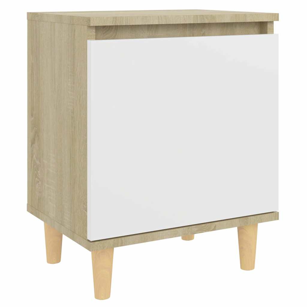 Bed Cabinets Solid Wood Legs 2pcs Sonoma Oak&White 40x30x50cm