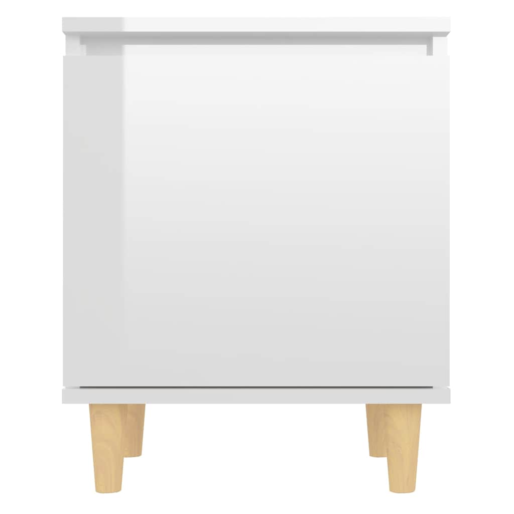 Bed Cabinet with Solid Wood Legs High Gloss White 40x30x50cm