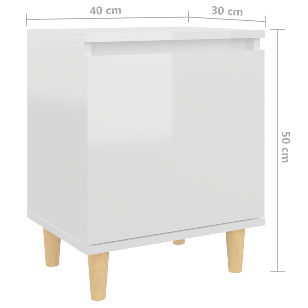 Bed Cabinet with Solid Wood Legs High Gloss White 40x30x50cm