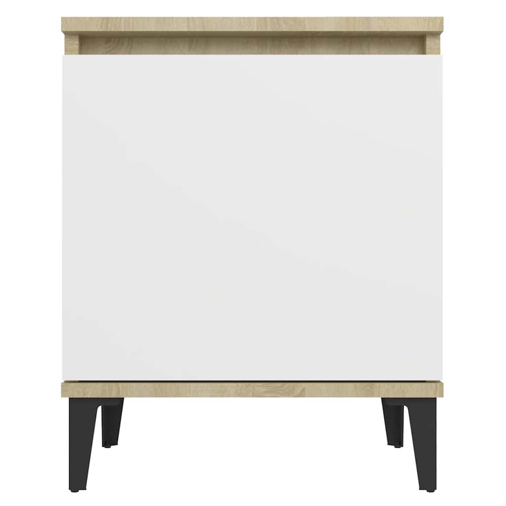 Bed Cabinet with Metal Legs Sonoma Oak and White 40x30x50 cm