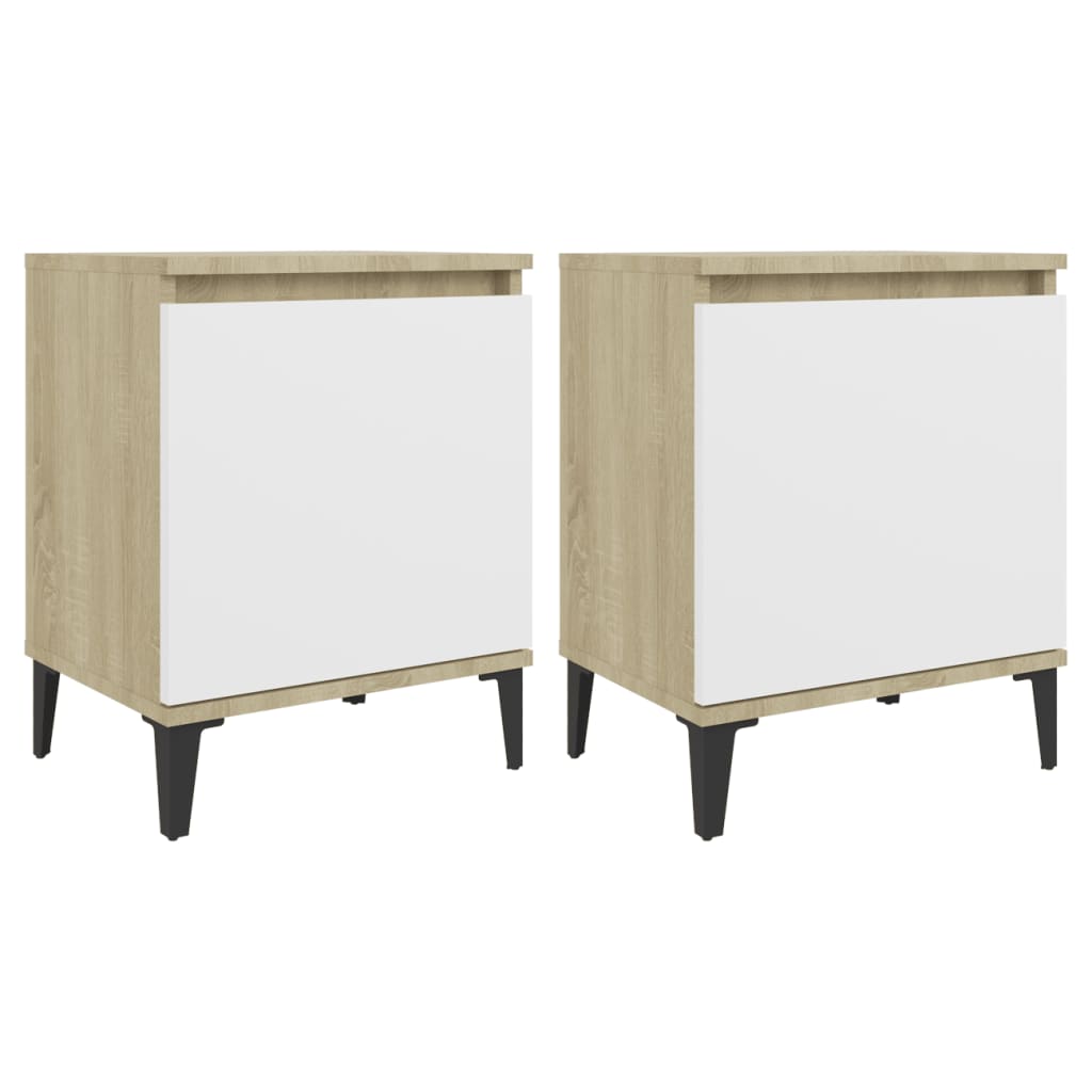 Bed Cabinet Metal Legs Sonoma Oak and White
