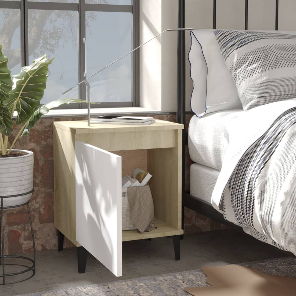 Bed Cabinet Metal Legs Sonoma Oak and White