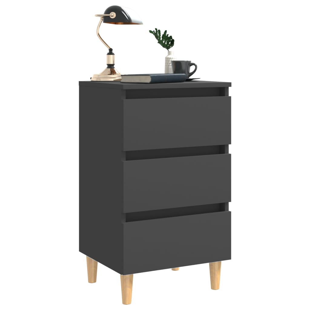 Bed Cabinets with Solid Wood Legs 2 pcs Grey 40x35x69 cm