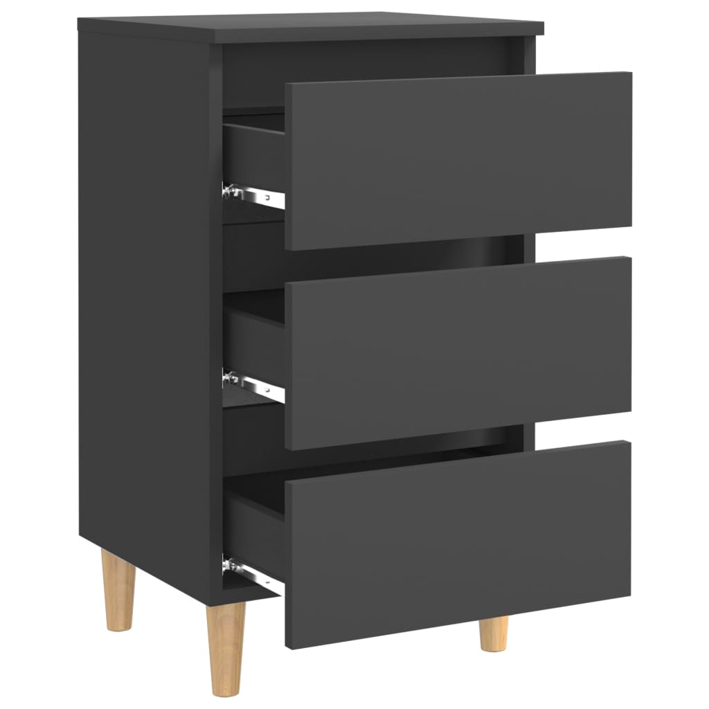 Bed Cabinets with Solid Wood Legs 2 pcs Grey 40x35x69 cm